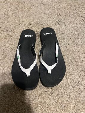 Sanuk Women's Black Sandals with White Straps